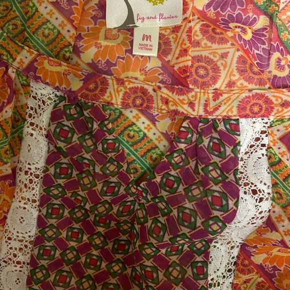 Fig & Flower Paisley Floral Print Boho Blouse Women’s Size M Peasant Sleeve - Picture 8 of 10